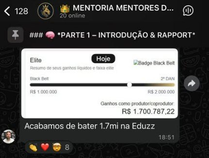 Print de resultado de mentorado: R$ 1,7 milhão mentor de engenharia civil, na Eduzz