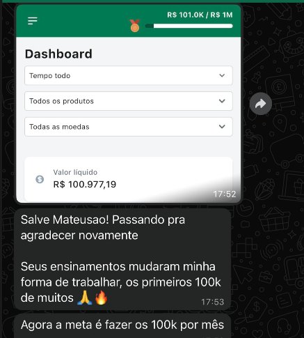 Print de resultado de mentorado: R$ 100 mil os primeiros 100 mil de um mentor de finanças